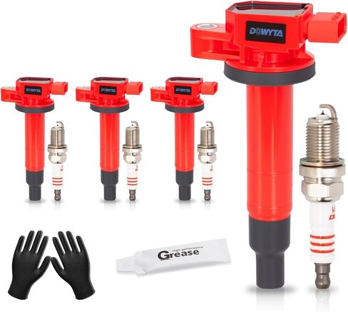 Set of 4 Upgraded Coil Pack and Spark Plugs Compatible with Toyota Prius Echo Yaris Scion XA XB 2001 2002 2003 2004 2005 2006 2007 2008 2009 1.5L L4 Replaces UF316 in Kuwait