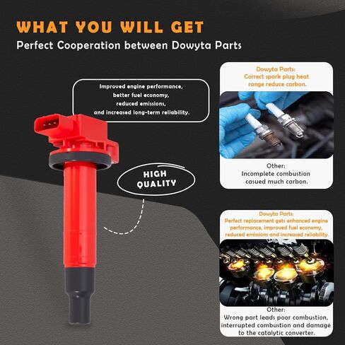 Set of 4 Upgraded Coil Pack and Spark Plugs Compatible with Toyota Prius Echo Yaris Scion XA XB 2001 2002 2003 2004 2005 2006 2007 2008 2009 1.5L L4 Replaces UF316 in Kuwait