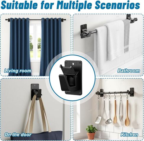 8 قطع لاصقة بدون حفر ستارة قضيب بين قوسين ذاتية اللصق شديدة التحمل 30 رطل حامل نافذة قضيب السنانير للحمام وغرفة النوم والمطبخ وغرفة المعيشة باللون الأسود in Kuwait