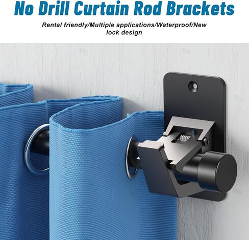 8 قطع لاصقة بدون حفر ستارة قضيب بين قوسين ذاتية اللصق شديدة التحمل 30 رطل حامل نافذة قضيب السنانير للحمام وغرفة النوم والمطبخ وغرفة المعيشة باللون الأسود in Kuwait