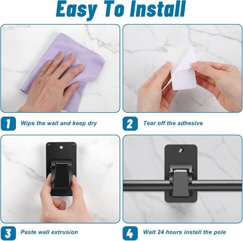8 قطع لاصقة بدون حفر ستارة قضيب بين قوسين ذاتية اللصق شديدة التحمل 30 رطل حامل نافذة قضيب السنانير للحمام وغرفة النوم والمطبخ وغرفة المعيشة باللون الأسود in Kuwait