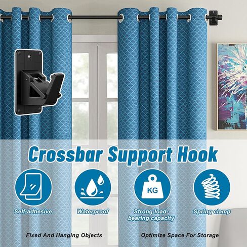8 قطع لاصقة بدون حفر ستارة قضيب بين قوسين ذاتية اللصق شديدة التحمل 30 رطل حامل نافذة قضيب السنانير للحمام وغرفة النوم والمطبخ وغرفة المعيشة باللون الأسود in Kuwait
