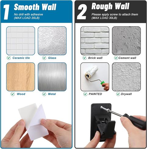8 قطع لاصقة بدون حفر ستارة قضيب بين قوسين ذاتية اللصق شديدة التحمل 30 رطل حامل نافذة قضيب السنانير للحمام وغرفة النوم والمطبخ وغرفة المعيشة باللون الأسود in Kuwait