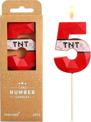 PHD CAKE 2.76 Inch Number 5 Red Pixel Gamer Birthday Candles, TNT Themed Number Candles, Cake Number Candles, Party Celebration in Saudi Arabia
