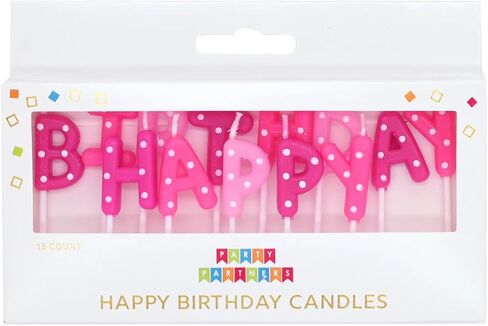 Party Partners Set of Happy Birthday Candles for Cake Decoration, 13 Letters, 1.25-inch, Pink White Dots in Saudi Arabia