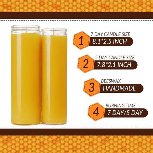 5 Day Beeswax Devotional Prayer Candle - Unscented Vigil Altar Candle for Blessing Memorial&Religious Ceremonies, 90-100 Hours Burning in Saudi Arabia
