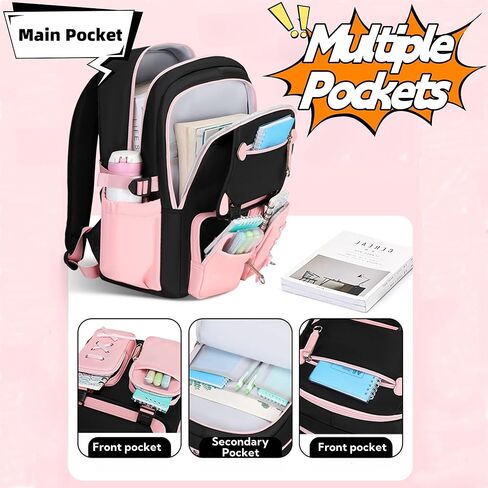 ZHANAO Color-block Girls Backpack Girls Schoolbag Kids Bookbag Elementary Middle School in Saudi Arabia