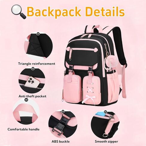 ZHANAO Color-block Girls Backpack Girls Schoolbag Kids Bookbag Elementary Middle School in Saudi Arabia