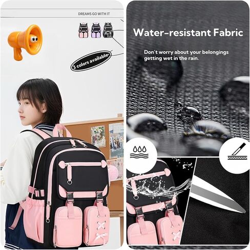 ZHANAO Color-block Girls Backpack Girls Schoolbag Kids Bookbag Elementary Middle School in Saudi Arabia