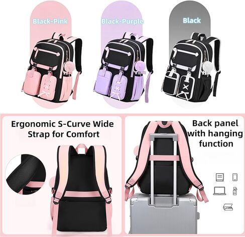حقيبة ظهر للفتيات من ZHANAO ذات ألوان متعددة، حقيبة مدرسية للأطفال، حقيبة كتب للمدرسة الابتدائية والمتوسطة in Kuwait