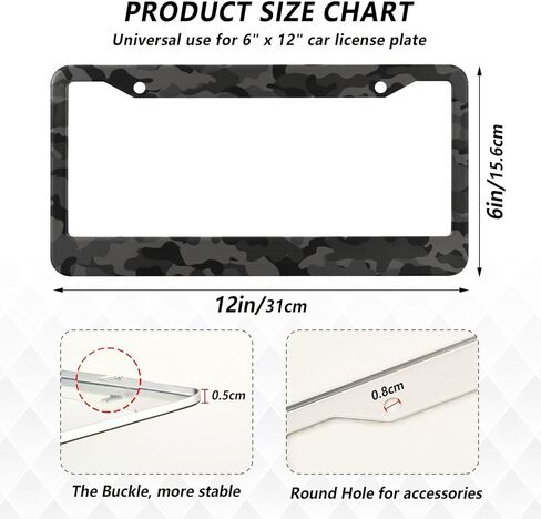 إطارات لوحة ترخيص سوداء مموهة، قطعتان، حامل لوحة ترخيص السيارة العالمي من الألومنيوم مع فتحة بيضاوية للمركبات الأمريكية، 12 × 6 بوصة in Kuwait