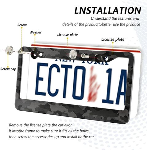 إطارات لوحة ترخيص سوداء مموهة، قطعتان، حامل لوحة ترخيص السيارة العالمي من الألومنيوم مع فتحة بيضاوية للمركبات الأمريكية، 12 × 6 بوصة in Kuwait