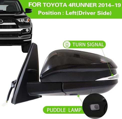 Side Door Mirror Left Driver Side for TOYOTA 4RUNNER 2014-2019 2020-2025 Left Driver Side POWER| SIGNAL| HEAT| PUDDLE LAMP| TO1320312, WHITE (LH)-9 Wires in Saudi Arabia