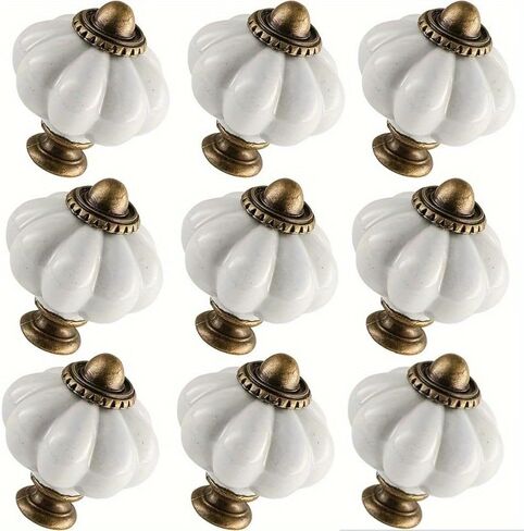 6pcs Acrylic Pumpkin Knobs, White Acrylic Cabinet Vintage Dresser, Vintage Decorative Drawer Pulls for Dressers, Closets, Cabinets, Furniture (Single Hole with Screws) in Saudi Arabia