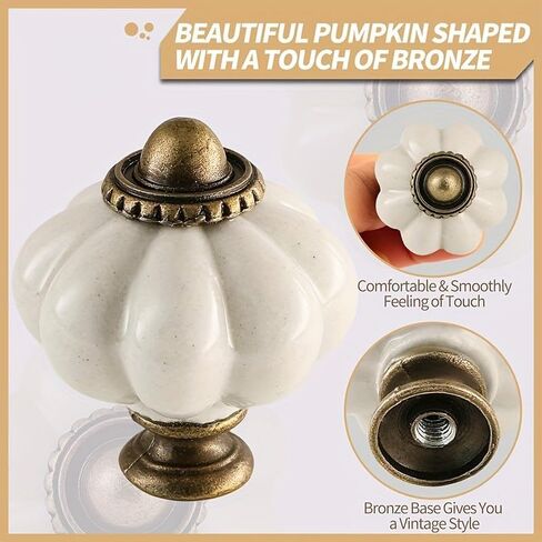6pcs Acrylic Pumpkin Knobs, White Acrylic Cabinet Vintage Dresser, Vintage Decorative Drawer Pulls for Dressers, Closets, Cabinets, Furniture (Single Hole with Screws) in Saudi Arabia