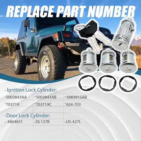 5003843AA Ignition Starter Switch Door Lock Cylinder Set withTwo Keys Fit for Jeep Wrangler TJ 2002 2003 2004 2005 2006 Ignition Key Switch Lock Cylinder Replace 5003843AB 68001713AA 4864651 ﻿ in Kuwait