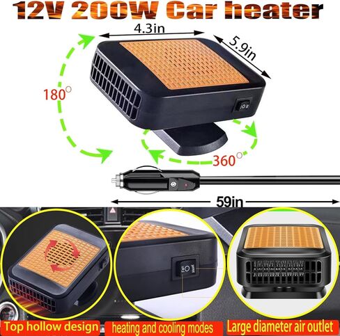 Portable Heater for Car,12V Heater for Car 200W Fast Heating Defroster Windshield Car Heater That Plugs into Cigarette Lighter for Car in Kuwait