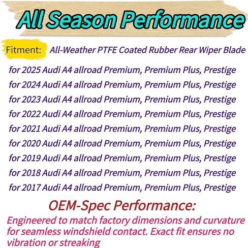 Rear Wiper Blade for Audi A4 allroad 2017-2025 2024 2023 2022 2021 2020 2019 2018 Wagon | Exact Fit Premium Plus Prestige Models | Rear Back Windshield Wiper Blade Replacement in Saudi Arabia