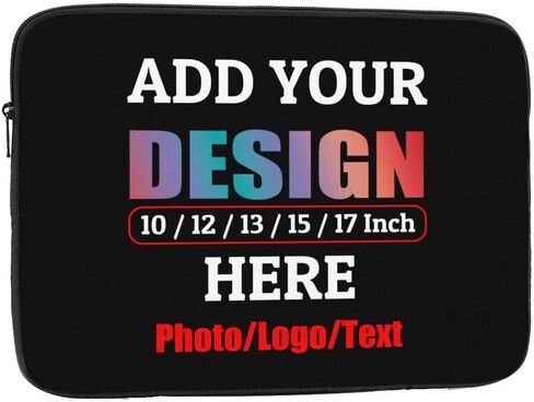 حقيبة كمبيوتر محمول مخصصة مع صورة، غطاء كمبيوتر محمول بسحاب شخصي، حقيبة كمبيوتر محمول صمم صورتك/النص/الشعار حقيبة مخصصة للرجال والنساء، PureBlack-13 بوصة in Kuwait