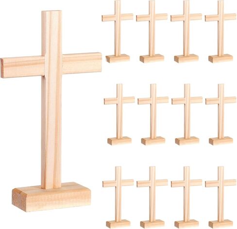 Suzile 12 Pieces Christmas Nativity Wooden Cross Unfinished Wood Tabletop Cross for Crafts Standing Cross Centerpieces for Easter Church Sunday School First Communion Baptism Decorations (Two Tier) in Saudi Arabia