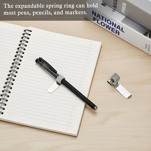 Thinp 4 Pcs Metal Pen Holder Clips, Pen Holder for Notebook Adjustable Single Spring Loop Pencil Holders Clips Universal Pencil Organizer Clip for Notebook and Clipboard (Silver) in Saudi Arabia