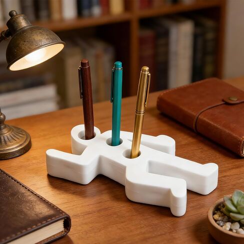 Pen Holder for Desk, White Outline Figure Desktop Organizer with 3 Slots, Novelty Stationery Stand for Home Office, Counter, Craft Table, 1 Piece in Saudi Arabia