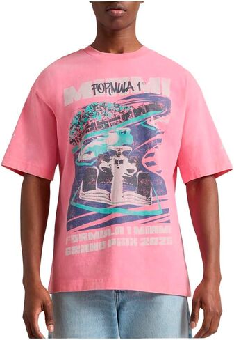 PUMA Mens Miami Graphic Crew Neck Short Sleeve Casual Tops Casual - Pink in Saudi Arabia