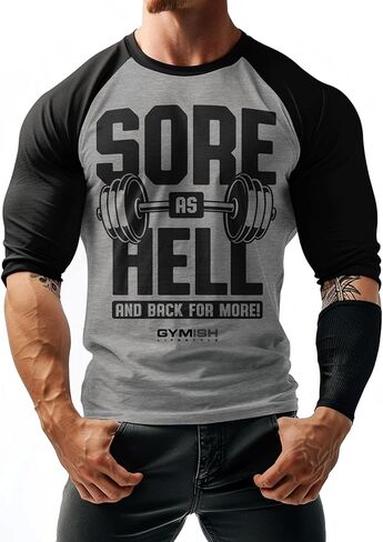 Sore as Hell Raglan Lifting Weights T-Shirts, Motivational Gym 3/4 Sleeve Shirt in Saudi Arabia