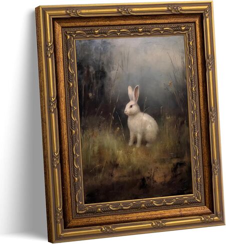 Vintage Gold Carved Frame Canvas Wall Art Hare Rabbit Painting Picture Wall Decor Retro Dark Rabbit Poster Print Artwork for Living Room 9x11in in Saudi Arabia