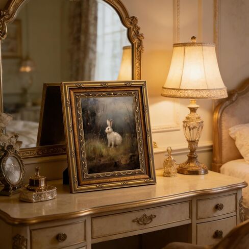 Vintage Gold Carved Frame Canvas Wall Art Hare Rabbit Painting Picture Wall Decor Retro Dark Rabbit Poster Print Artwork for Living Room 9x11in in Saudi Arabia