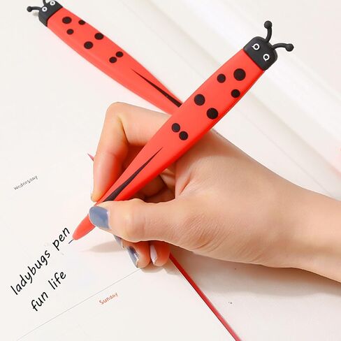 Novelty 5 Pcs Ladybug Pens Bug Pens Cute Insects Pen Silicone Gel Pen Black Ink with 10 Black Refills Durable Stationery for at School Home Party in Kuwait