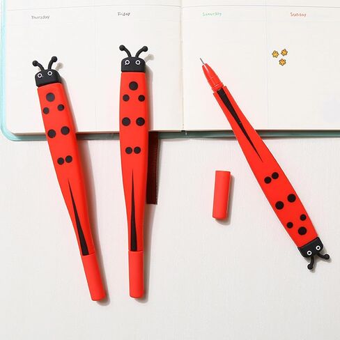 Novelty 5 Pcs Ladybug Pens Bug Pens Cute Insects Pen Silicone Gel Pen Black Ink with 10 Black Refills Durable Stationery for at School Home Party in Kuwait