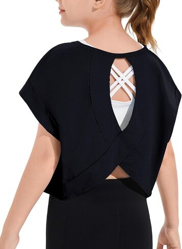 تي شيرت صيفي للفتيات بأكمام قصيرة وكبير الحجم ومقطع للأطفال مفتوح من الخلف، قميص رياضي للمراهقات من عمر 5 إلى 14 عامًا in Kuwait