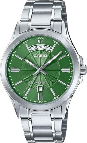 Casio MTP1381D-3AV Men's Vintage Classic Stainless Steel Green Dial Classic Day Date Analog Watch in Saudi Arabia
