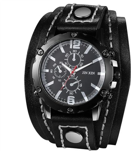 Avaner Men's Punk Leather Watches: Retro Vintage Steampunk Wide Band Quartz Cuff Wrsit Watches in Saudi Arabia