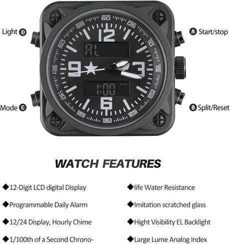 Men's Military Tactical Watch: Durable Quartz Analog Wristwatch with Stopwatch Timer Alarm – Designed for Outdoor Sports Hobbies & Military Training Running（Black QI） in Saudi Arabia