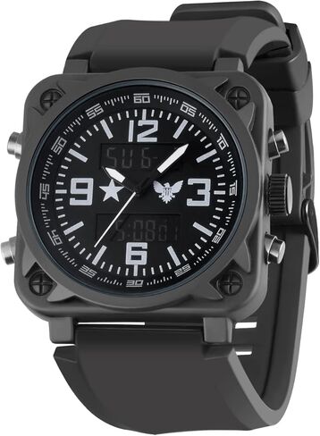 Men's Military Tactical Watch: Durable Quartz Analog Wristwatch with Stopwatch Timer Alarm – Designed for Outdoor Sports Hobbies & Military Training Running（Black QI） in Saudi Arabia