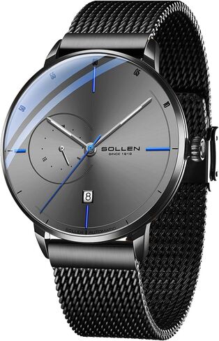 SOLLEN Automatic Watches for Men,Men's Automatic Watch,Original Mechanical Watch Movement,3ATM Water Resistant,Luminous Hands,Calendar and 24-Hour Display,Minimalist Self-Winding Wrist Watches for Men in Saudi Arabia