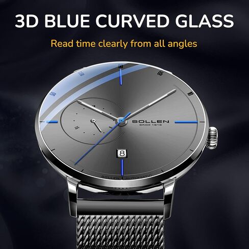 SOLLEN Automatic Watches for Men,Men's Automatic Watch,Original Mechanical Watch Movement,3ATM Water Resistant,Luminous Hands,Calendar and 24-Hour Display,Minimalist Self-Winding Wrist Watches for Men in Saudi Arabia