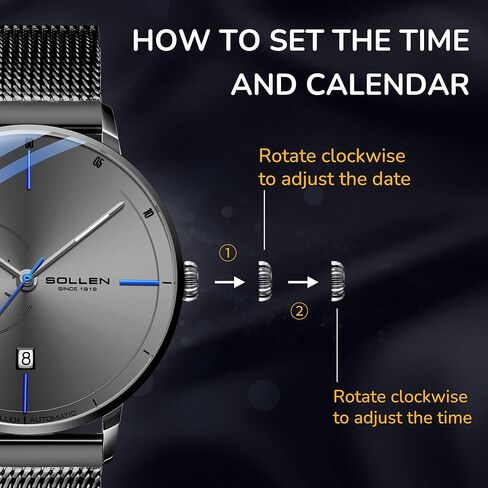 SOLLEN Automatic Watches for Men,Men's Automatic Watch,Original Mechanical Watch Movement,3ATM Water Resistant,Luminous Hands,Calendar and 24-Hour Display,Minimalist Self-Winding Wrist Watches for Men in Saudi Arabia