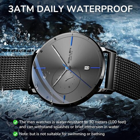 SOLLEN Automatic Watches for Men,Men's Automatic Watch,Original Mechanical Watch Movement,3ATM Water Resistant,Luminous Hands,Calendar and 24-Hour Display,Minimalist Self-Winding Wrist Watches for Men in Saudi Arabia