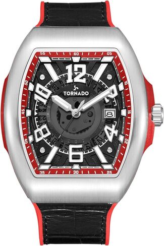 Tornado Xenith Men’s Casual Analog Watch – Black Dial, Silver Case, Black Leather-Rubber Strap, 44mm in Saudi Arabia