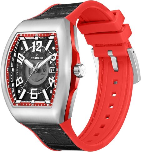 Tornado Xenith Men’s Casual Analog Watch – Black Dial, Silver Case, Black Leather-Rubber Strap, 44mm in Saudi Arabia