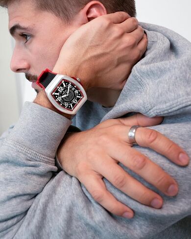 Tornado Xenith Men’s Casual Analog Watch – Black Dial, Silver Case, Black Leather-Rubber Strap, 44mm in Saudi Arabia