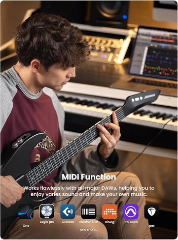 جيتار AeroBand الذكي، جيتار صامت للسفر مع لوحة فريتس وحقيبة قابلة للفصل، مقبس سماعة الرأس، جيتار MIDI للبالغين والمراهقين (تحديث 2024) in Kuwait