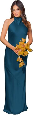 Halter Long Satin Bridesmaid Dresses for Wedding A Line Maxi Prom Formal Evening Gown 2025 in Kuwait