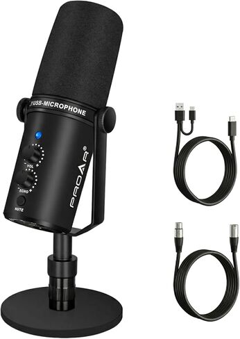 XLR/USB Dynamic Microphone,PC Computer Microphone for Podcasting,Vocal Recording,Live Streaming,Gaming,Voice-Over,All Metal Professional Studio Mic Kit with Noise Cancelling,USB-C Port in Kuwait