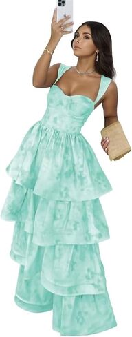 Women's Jacquard Satin Prom Dress Floral Tiered Ruffle Bridesmaid Dresses Sweetheart Long Formal Evening Gown in Saudi Arabia