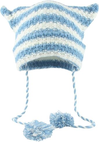 Funny Cat Ear Hat Striped Crochet Y2k Beanie Grunge Emo Therian Accessories in Kuwait