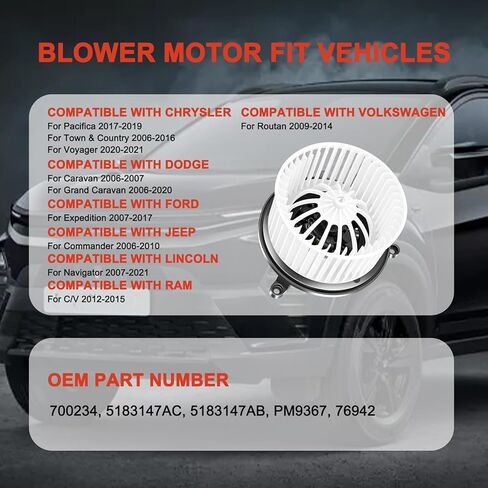 استبدال محرك سخان HVAC الخلفي لمروحة محرك التيار المتردد 700234 متوافق مع Ford for Expedition 2007-2017، وGrand Caravan 2006-2020، وCaravan for Town & Country for Pacifica in Saudi Arabia
